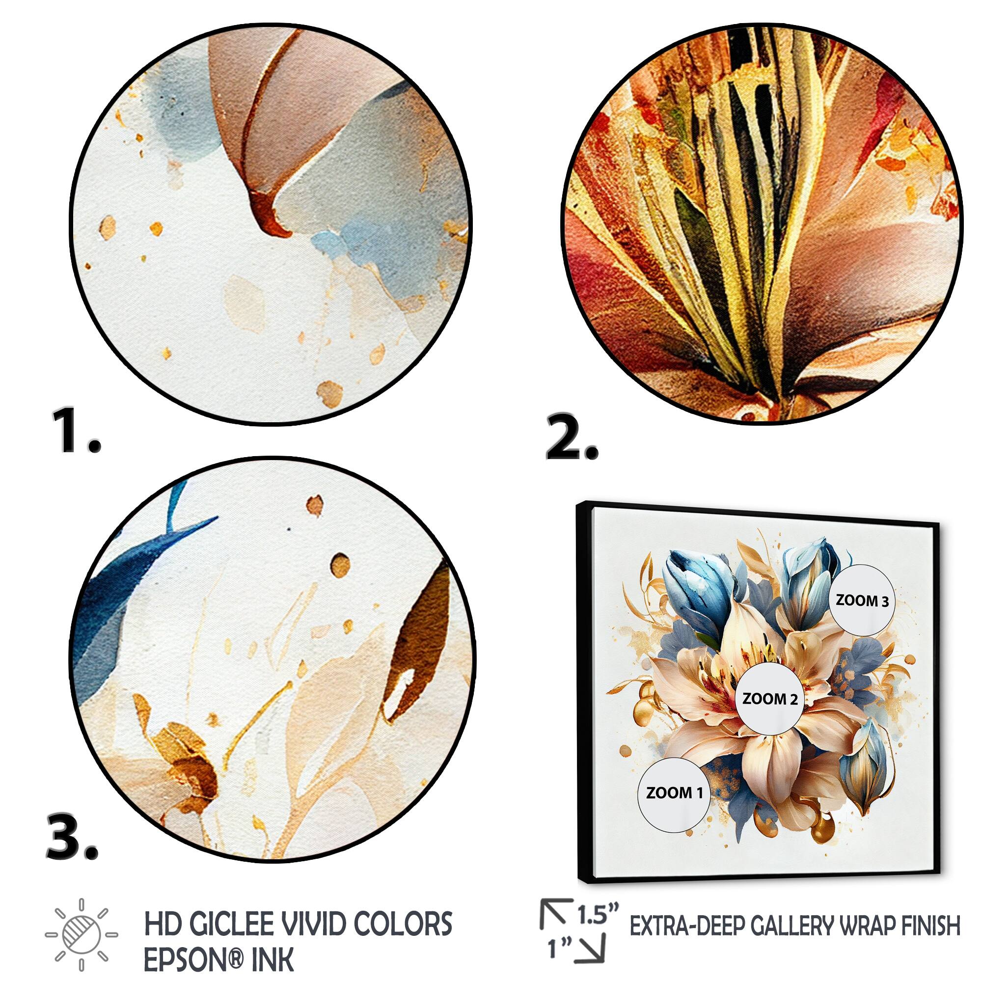 Designart "Gold And Blue Lily Bouquet II" Floral & Botanical Framed Canvas Art Print Bed Bath