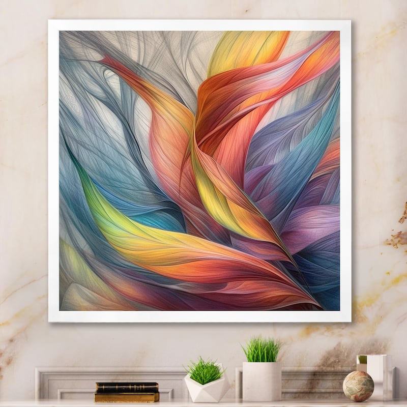 Designart "Vintage Rainbow Pastel Leaves Boho Watercolor I" Abstract Painting Framed Wall Art Living Room