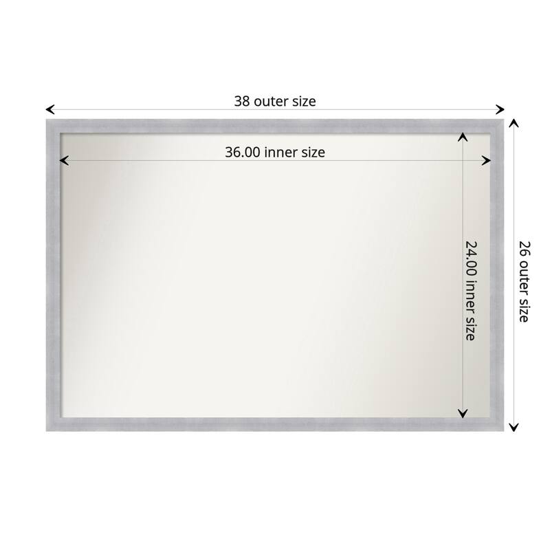 Non-Beveled Bathroom Wall Mirror - Grace Brushed Nickel Narrow Frame - 38 x 26 in - Grace Brushed Nickel Narrow