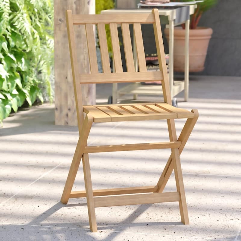 Indoor/Outdoor Solid Acacia Wood Folding Bistro Chairs - Set of 2 - 19.5"D x 17.25"W x 33"H