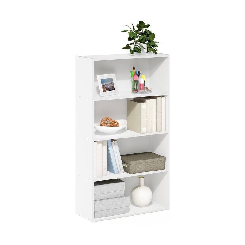 4 Tier Open Shelf Bookcase - White Storage Organizer for Living Room Bedroom
