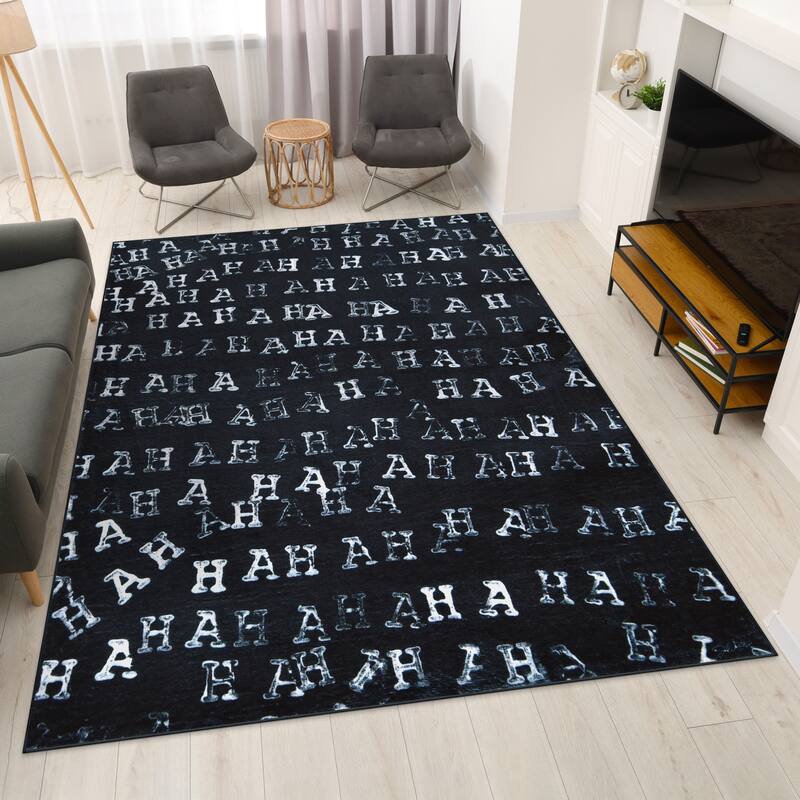 Haha II, Hand Washable Art Area Rug, power-loomed, 100% polyester, 2mm pile & non-slipping back - 7.5' x 10.3'