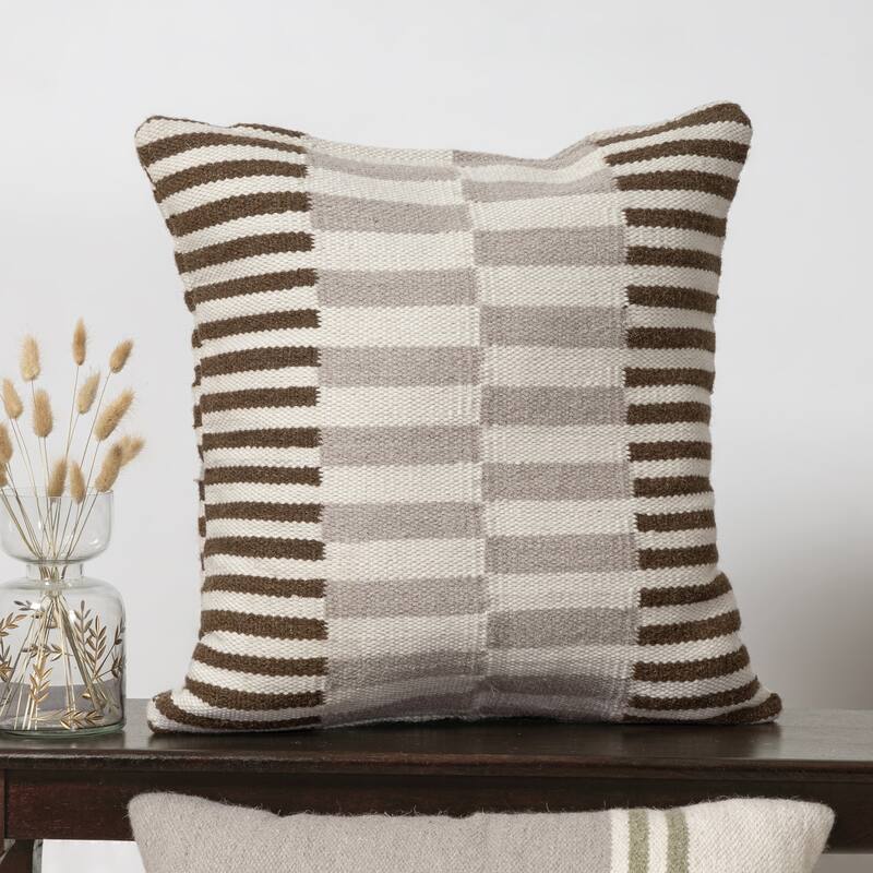 Handmade Striped Throw Pillow - 24" - Brown and Cream