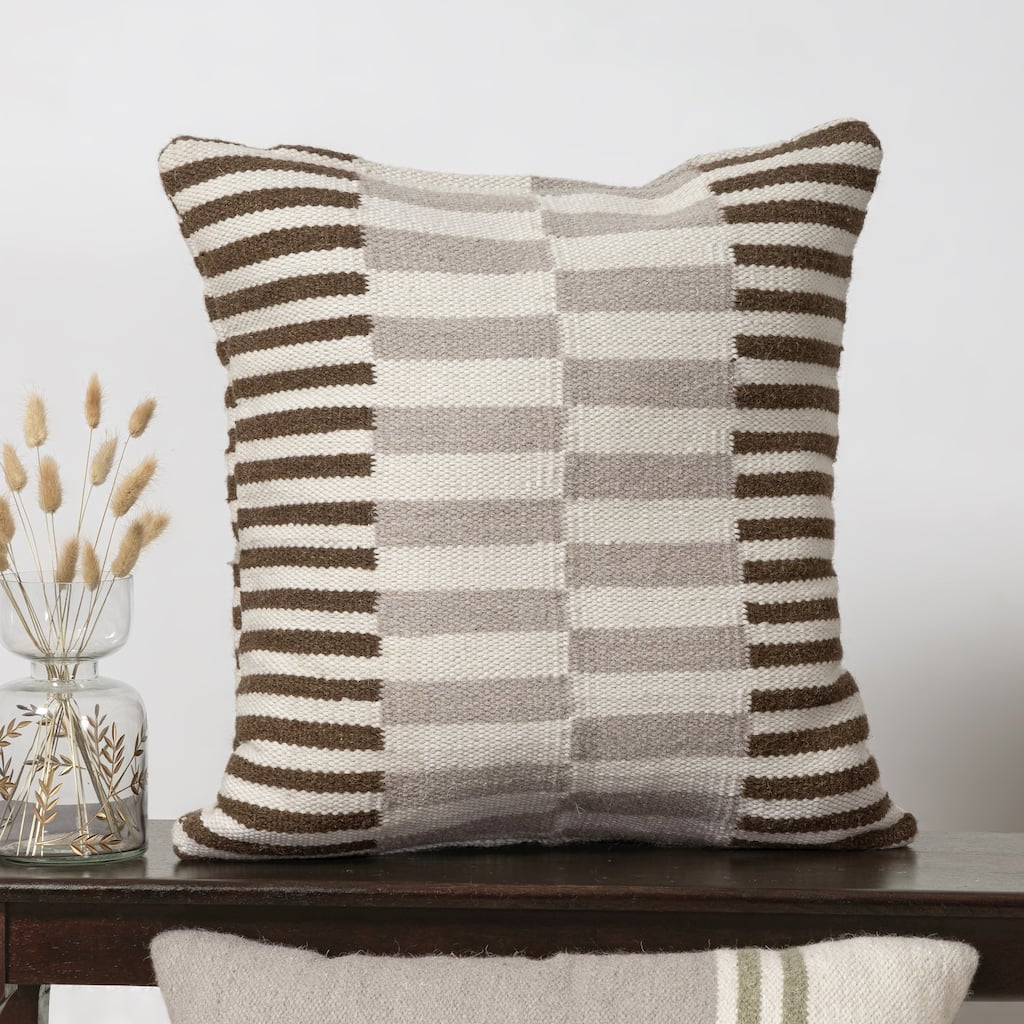 Handmade Striped Throw Pillow - 24" - Brown and Cream
