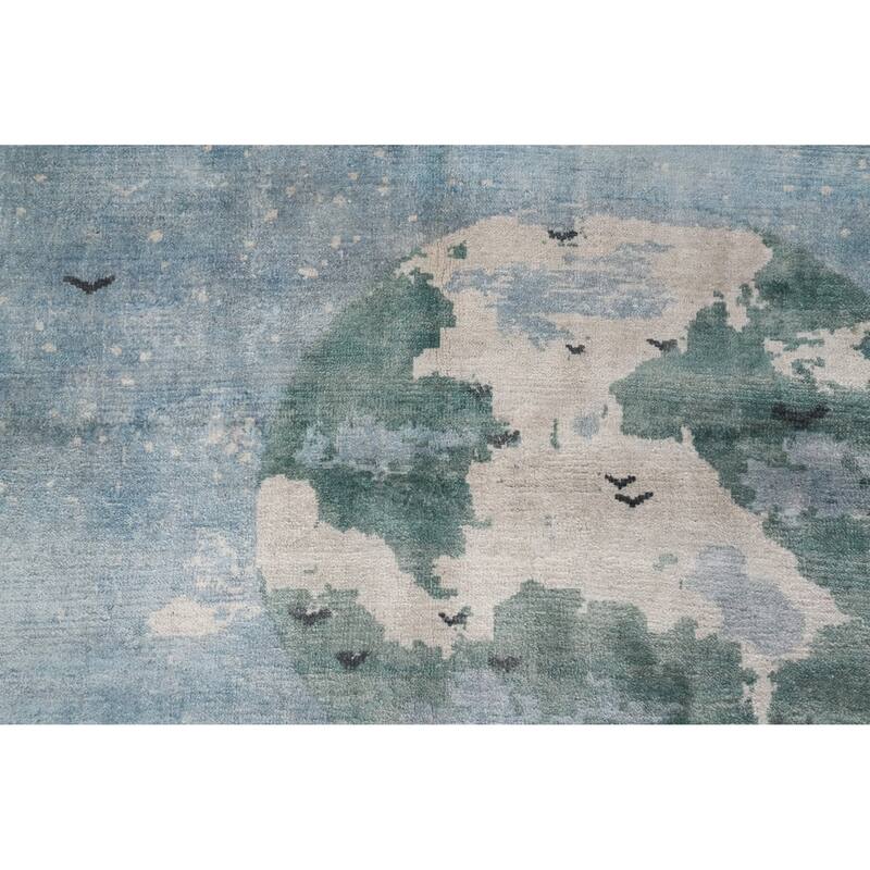 Hand Knotted Oriental Viscose Silk Carpet Modern Pictorial Multi-Colored Abstract Area Rug - 7' 10'' X 5' 1''