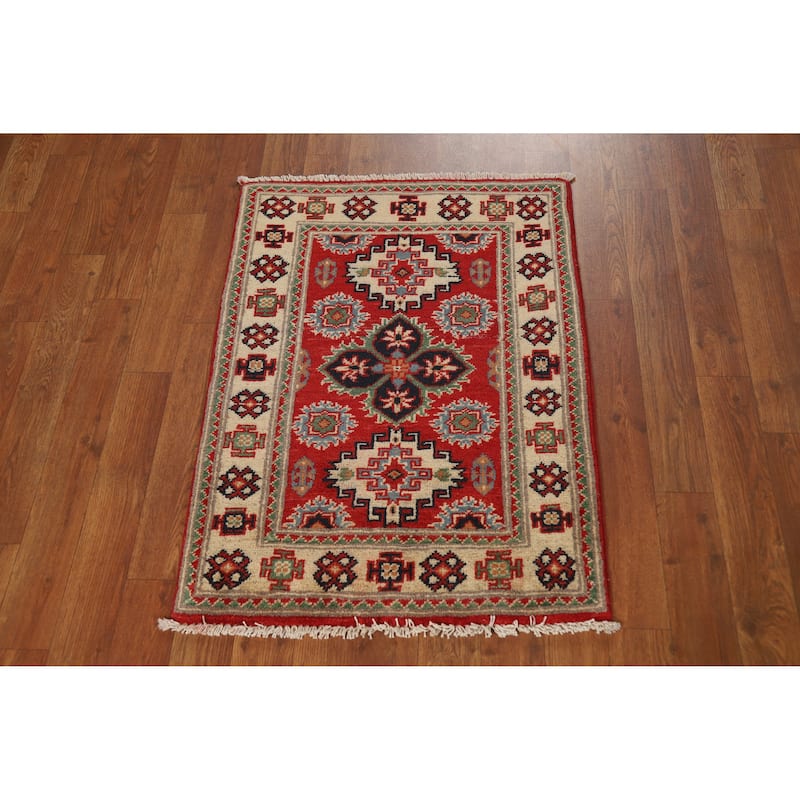 Red Kazak Oriental Accent Foyer Rug Hand-Knotted Wool Carpet - 2'0"x 3'0"
