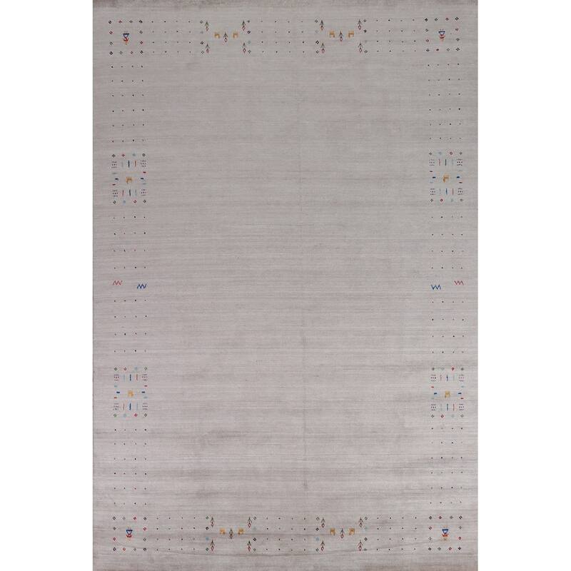 Gray Ivory Gabbeh Indian Area Rug Hand-Knotted Wool Carpet - 7'11" x 11'5"