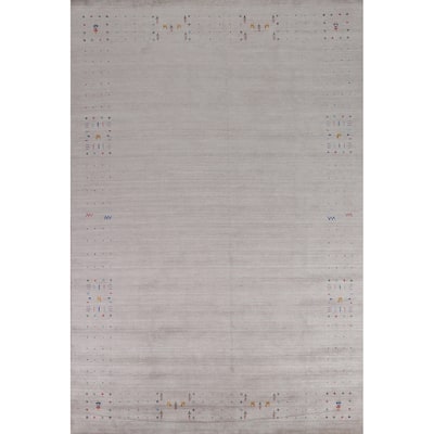Gray Ivory Gabbeh Indian Area Rug Hand-Knotted Wool Carpet - 7'11" x 11'5"