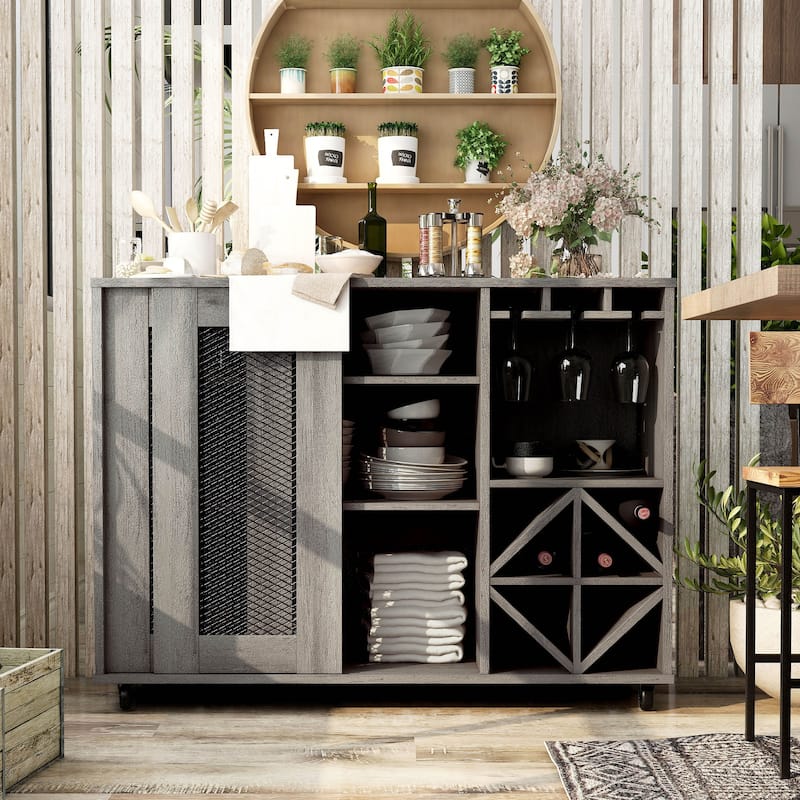 DH BASIC Rustic Grey 47-inch Multi-storage Bar Cart Buffet by Denhour