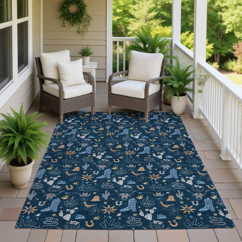 Machine Washable Indoor/ Outdoor Cowboy Ranch Chantille Rug