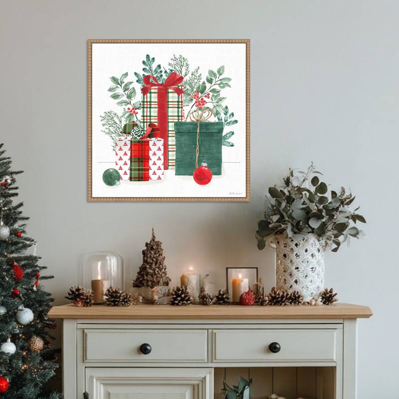 Classic Christmas II by Beth Grove (22 x 22 in.), Framed Canvas Wall Art Print - Sylvie Beaded Rustic Natural