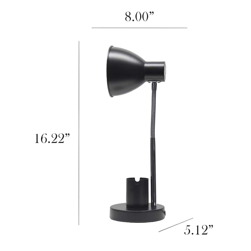 Adjustable Metal Desk Lamp with Organizer Base and Chrome Gooseneck Arm Modern Task Lighting Multiple Colors