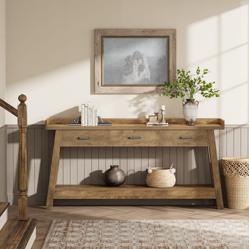 70.9-Inch Sofa Console Table with 3 Drawers, 2-Tier Entryway Table