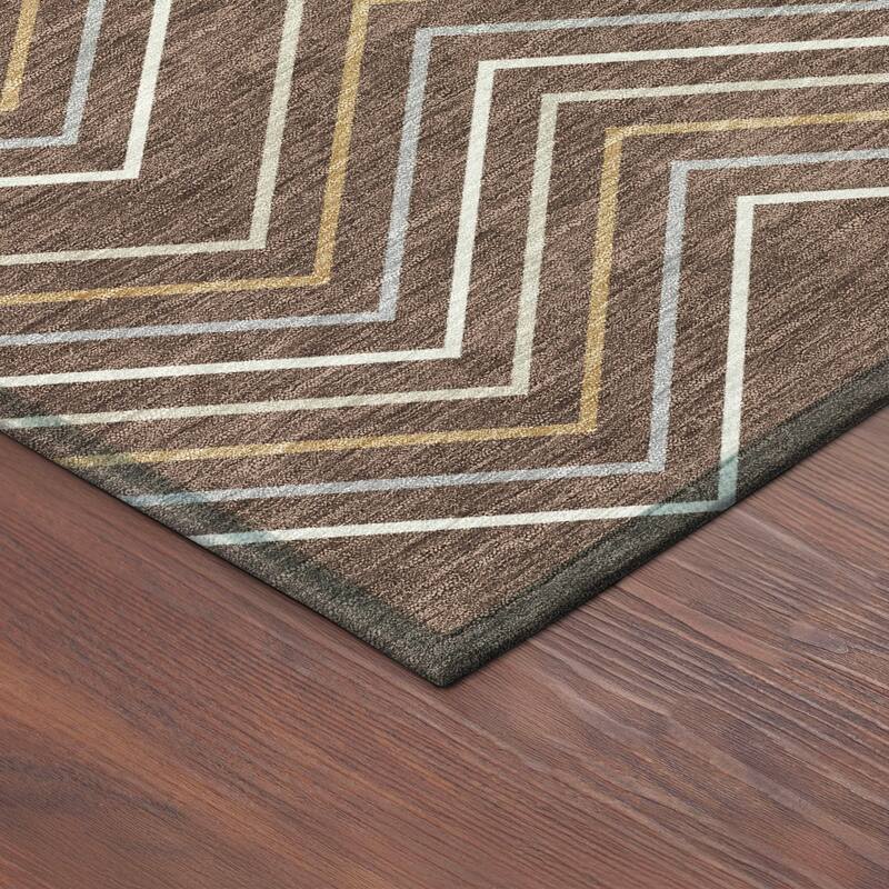 Machine Washable Indoor/ Outdoor Modern Chevron Chantille Rug