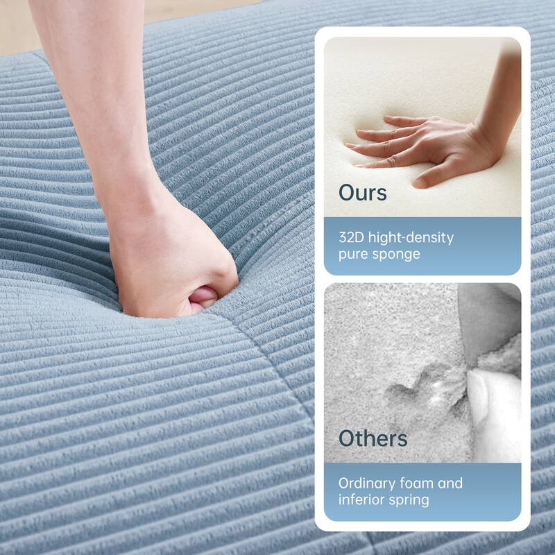 Anmytek 82 Inch Blue Corduroy Modular Loveseat Sofa with Curved Arms and High Resilience Sponge