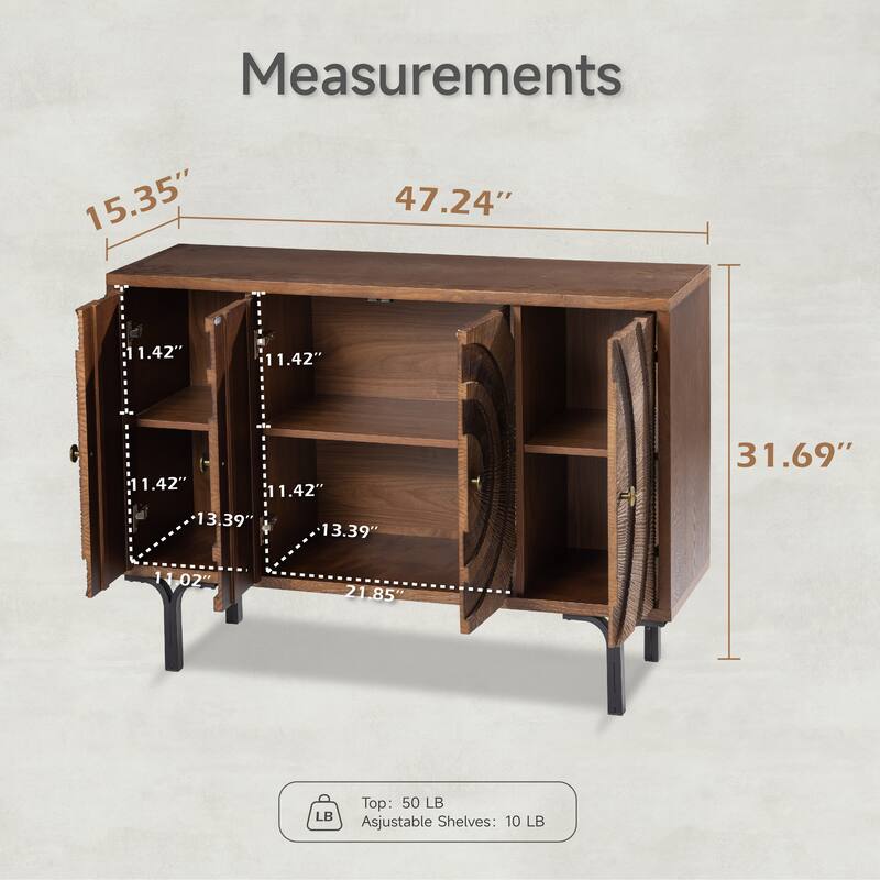 COZAYH Farmhouse 4-Door Storage Cabinet, 6-Drawer Dresser, Sideboard Buffet with Circle Pattern and Radioactive Wood Lines