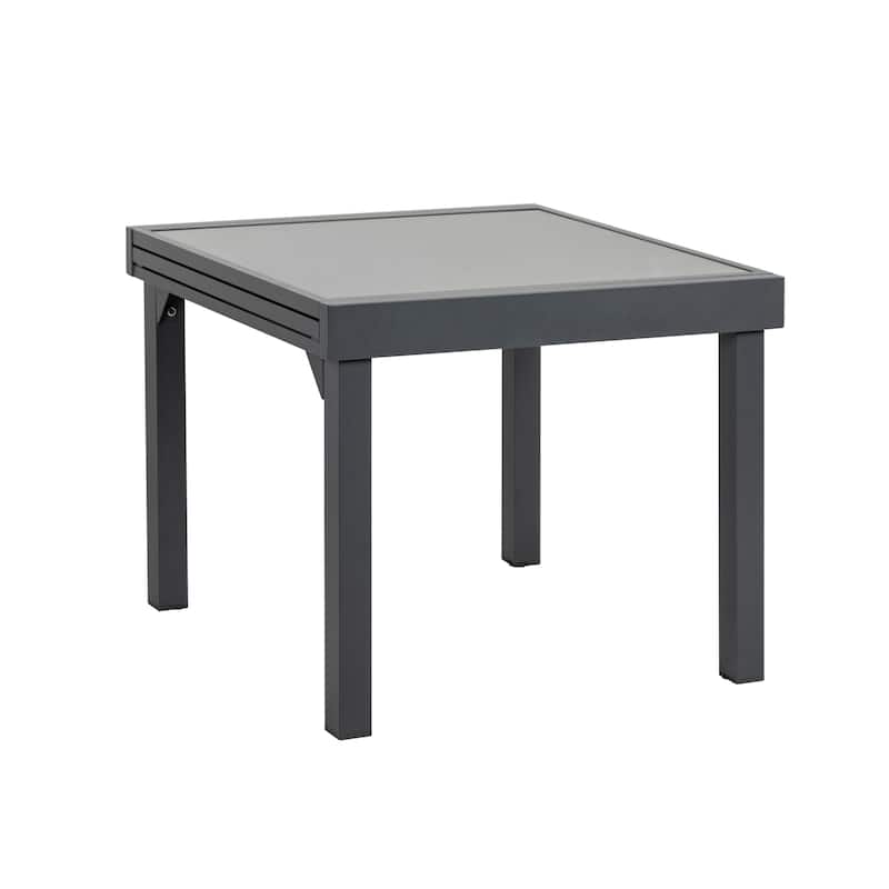 Crestlive Outdoor Aluminum Expandable Dining Table Extension Leaf Glass Tabletop - 35.4"W x 35.4-70.9"L x 29.5"H