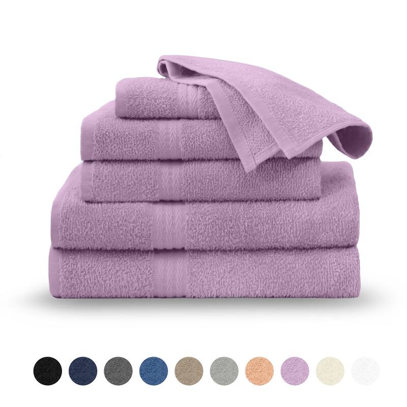 Superior Miami 100% Cotton 6-Piece Towel Set - Lightweight & Quick Drying - 6-Piece - Lilac