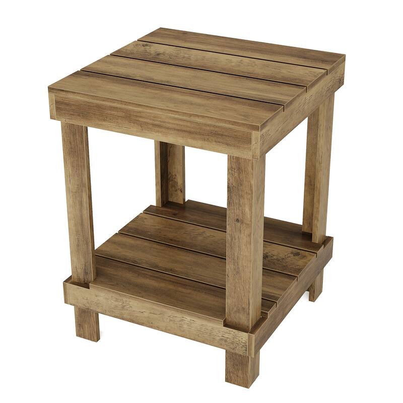 15.7" 2-Tier Wooden End Table with Open Storage Shelves - Farmhouse Square Side Table for Living Room or Bedroom