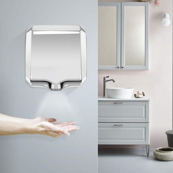 Set Of 2 Polished Stainless Steel Electric Hand Dryer Machine Commercial For Bathroom Powerful 1800w Low
