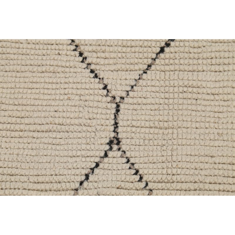 Moroccan Area Rug Handmade Beige Geometric Wool Carpet - 7'10"x 12'9"