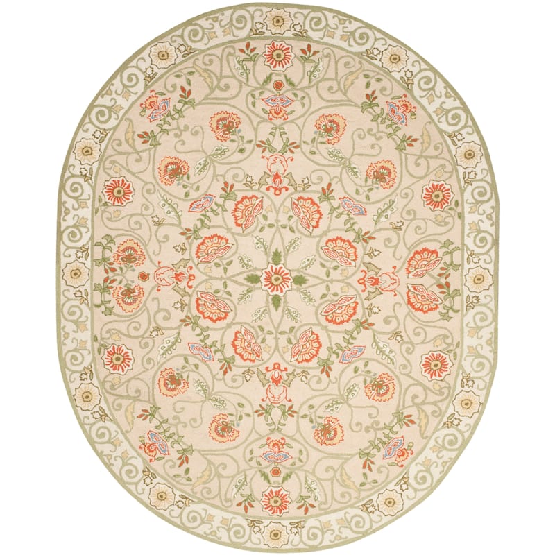 SAFAVIEH Handmade Chelsea Alecsandra French Country Wool Rug - 7'6" x 9'6" Oval - Beige/Green