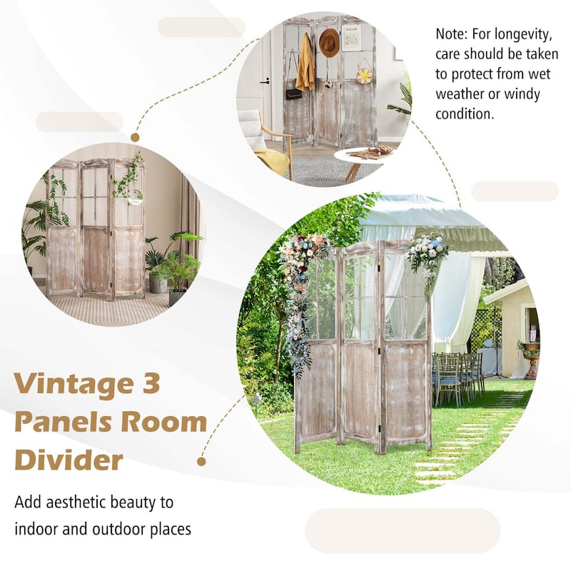 Costway 6FT Retro 3-Panel Room Divider Folding Privacy Screen - See Details