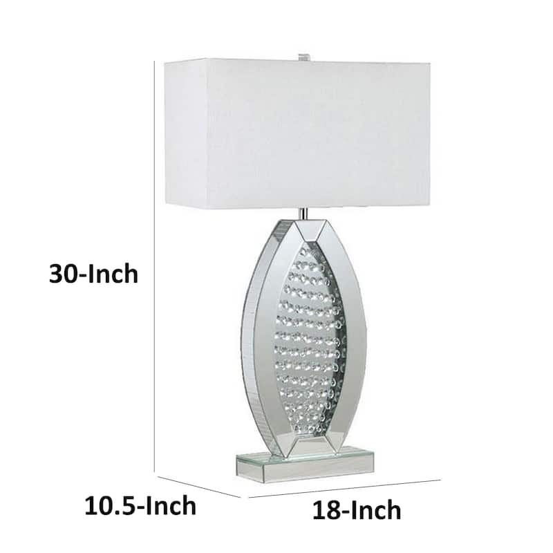 30 Inch Table Lamp, Acrylic Crystal, Rectangular Shade, Curved, Silver