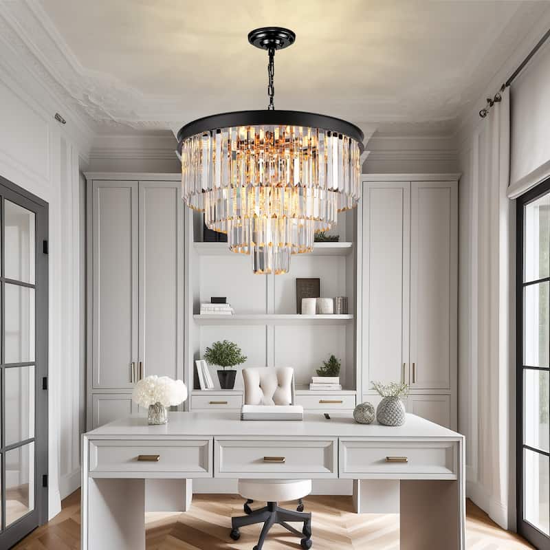 Modern Crystal Chandelier, Black Luxury Adjustable Pendant Light for Living Room(Bulbs Included)