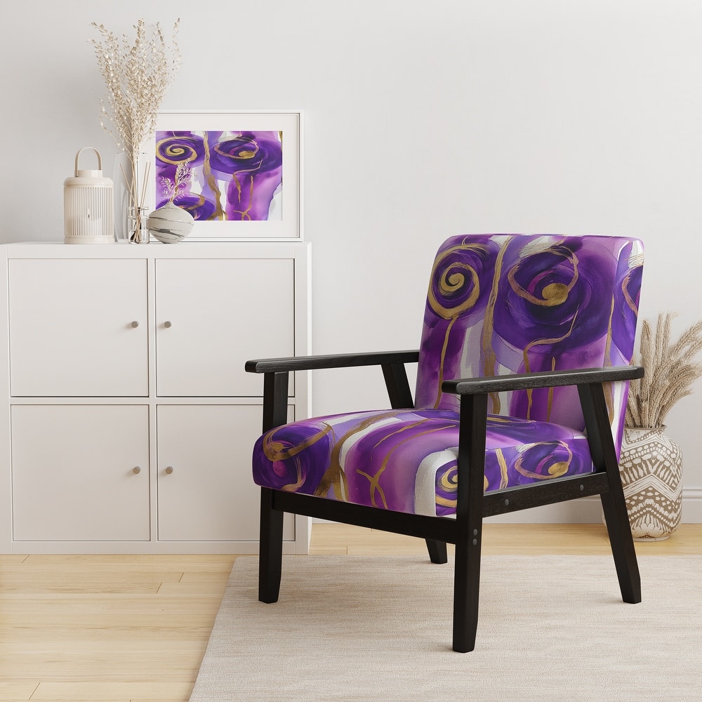 Designart "Mettalic Indigo And Gold II" Upholstered Abstract Accent Chair - Glam Arm Chair For Living Room