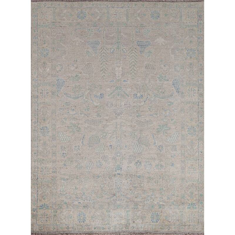 Hand Knotted Oriental 100% Wool Carpet Transitional Geometric Beige & Ivories Oushak Area Rug - 4' 11'' X 3' 10''