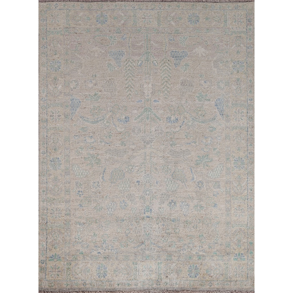Hand Knotted Oriental 100% Wool Carpet Transitional Geometric Beige & Ivories Oushak Area Rug - 4' 11'' X 3' 10''