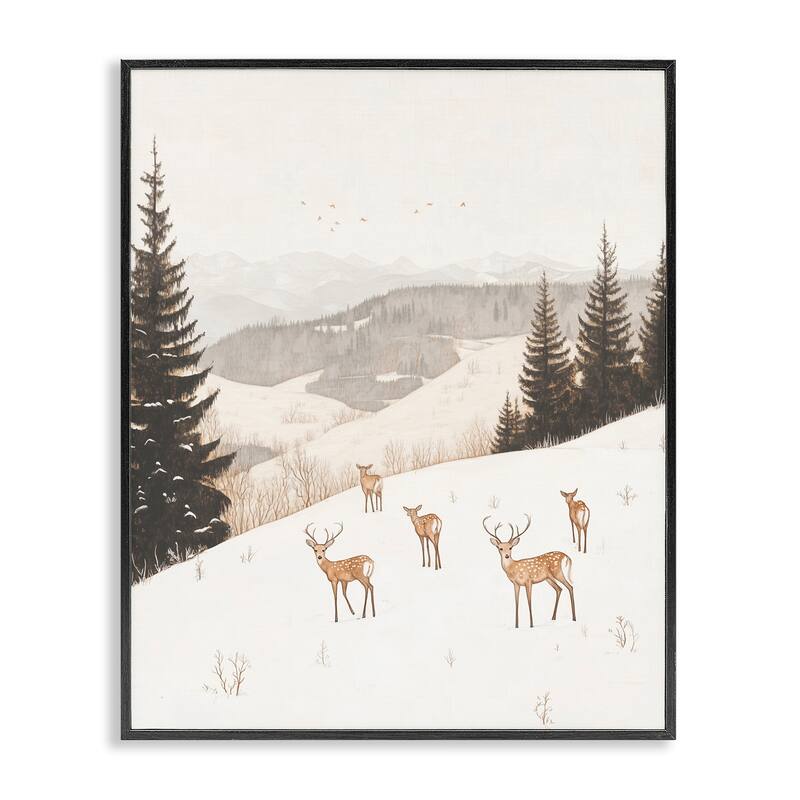 Stupell Winter Deer Mountain View Framed Giclee Art Design By Arlington Prints - 16 x 20 - Black