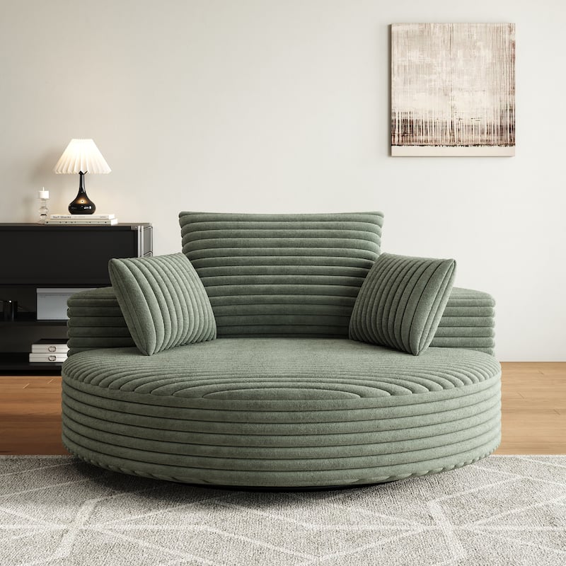55" Luxury Swivel Chair - Plush Chenille Upholstery with 360° Rotation, Fluffy Modern Design for Living Rooms & Home Theaters