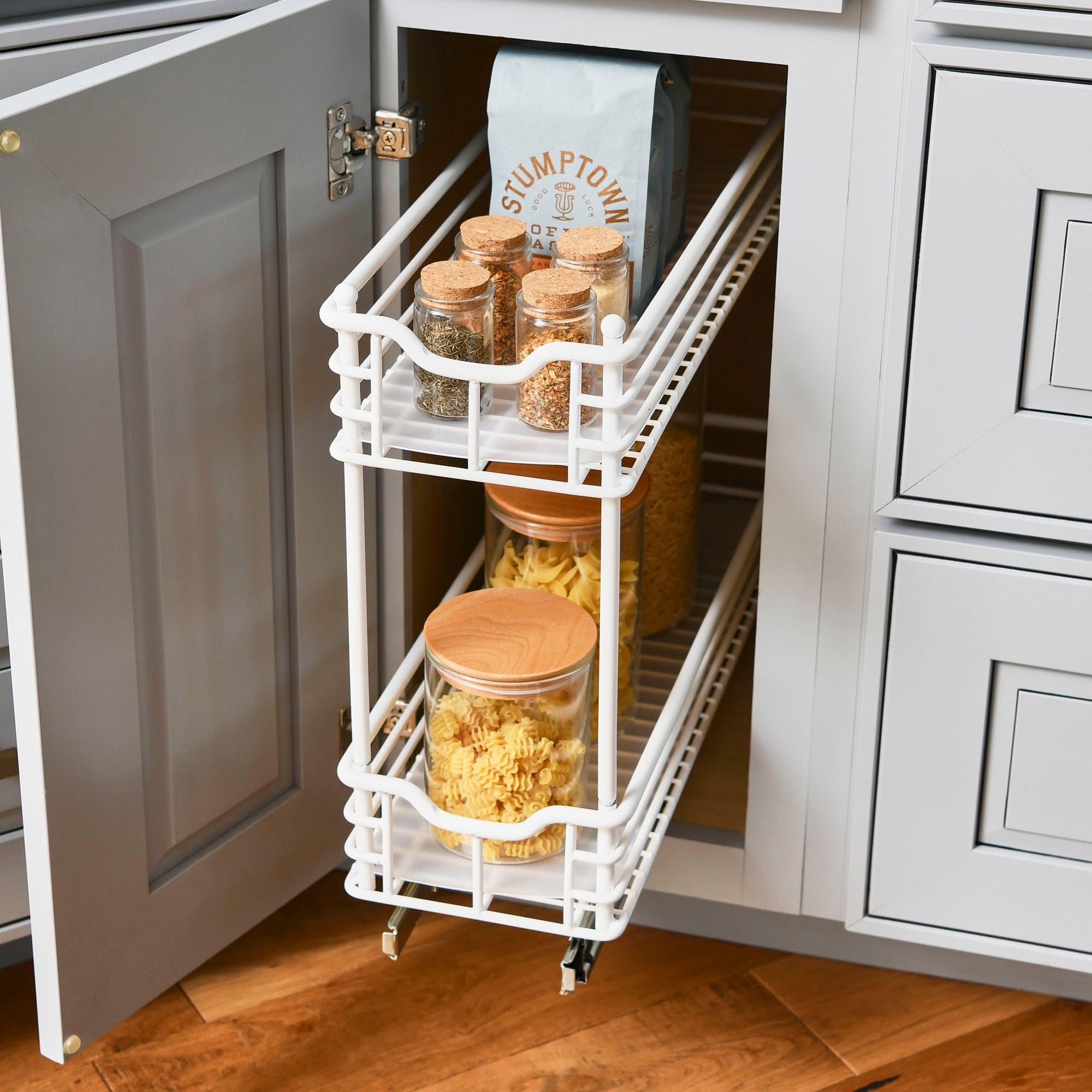 Narrow Two Sliding Cabinet Organizer Great for Slim Cabinets in