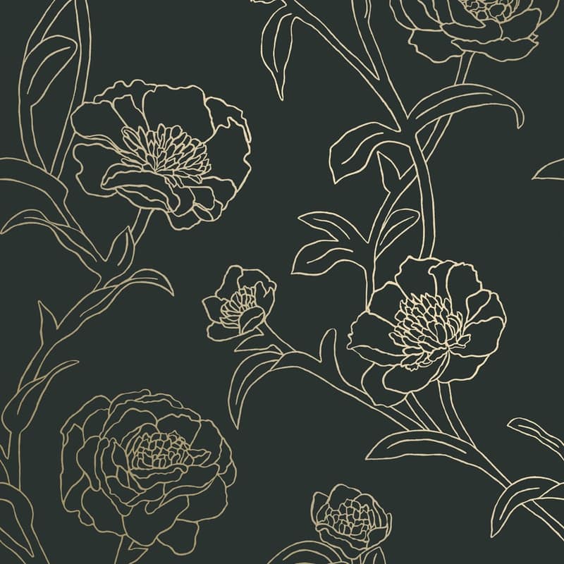 Peonies Removable Peel and Stick Wallpaper - Black