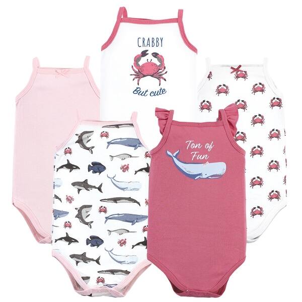 slide 1 of 1, Hudson Baby Infant Girl Cotton Sleeveless Bodysuits, Girl Sea Creatures 0-3 Months - Girl Sea Creatures