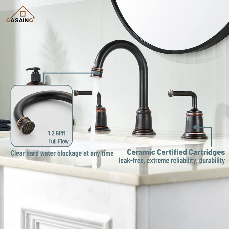 8 in. Widespread Double Handle Bathroom Faucet with Drain Kit Included