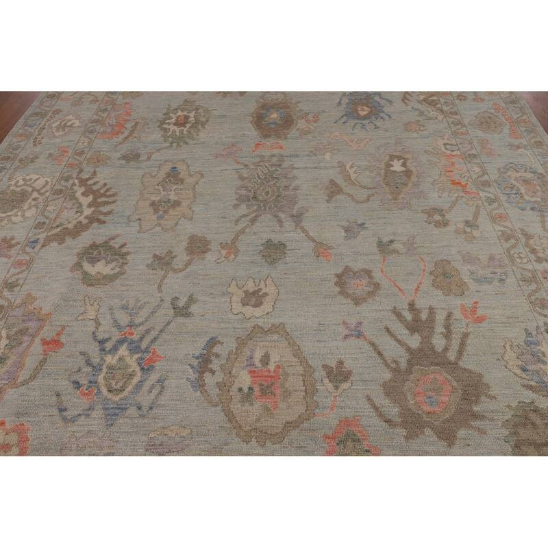 Light Blue Turkish Oushak Vegetable Dye Area Rug Handmade Wool Carpet - 8'2"x 9'10"