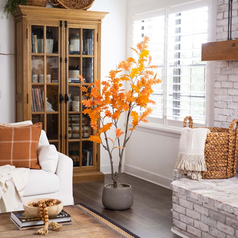 Oak Artificial Potted Tree - 6' - Orange