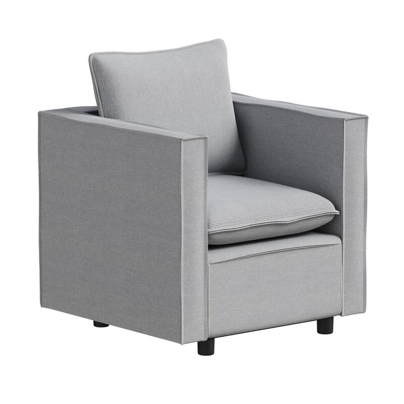 Linen Fabric Single Sofa Chair, Comfy Upholstered Reading Armchair, Modern Decorative Chair for Bedroom, Reading Room