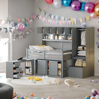 Multifunction Full Size Loft Bed With Under-bed Desk and Drawers and Shelves