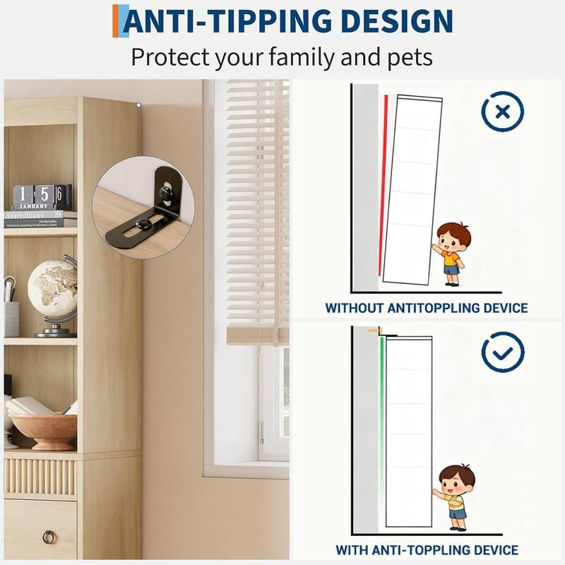 6 Tier Fluted Bookshelf Storage Drawers Bookcase for Living Room, Office, Bedroom