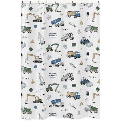 Construction Truck Collection Bathroom Fabric Bath Shower Curtain - Grey Yellow Black Blue and Green Transportation