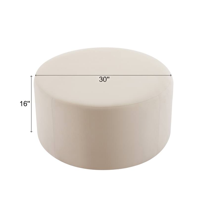 Upholstered Round Ottoman,PU Leather - Cream