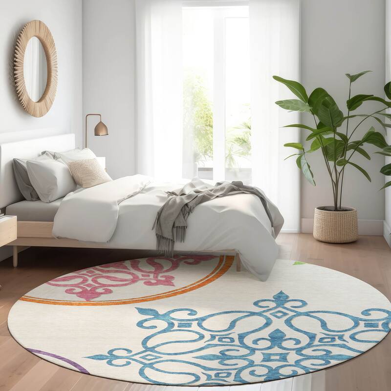 Premium Washable Super Soft Transitional Scroll Mayfield Rug - White - 8' x 8'
