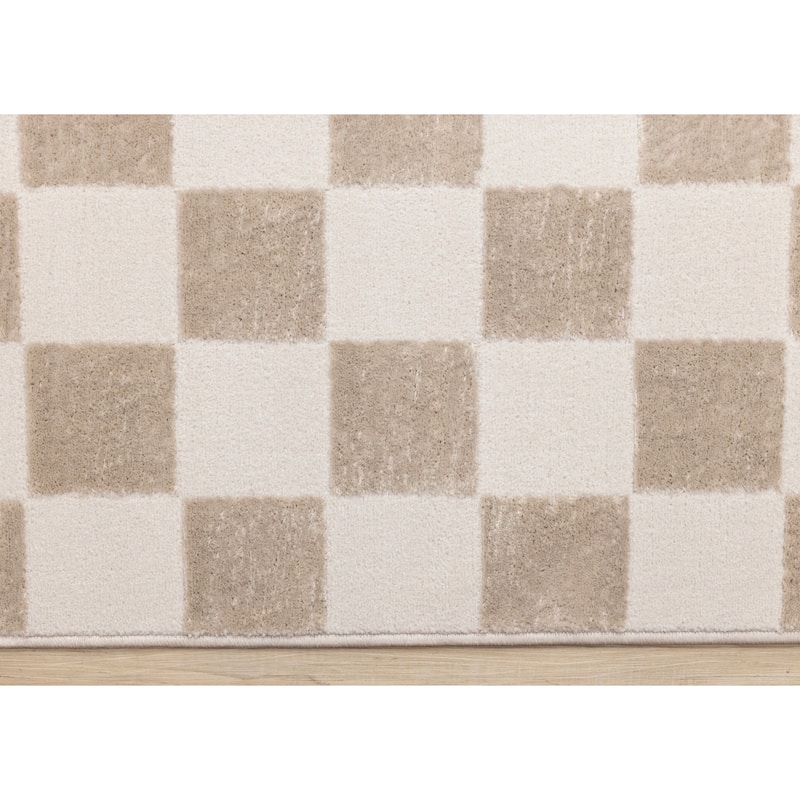 Leonardo Brown Off-White Checkered Area Rug