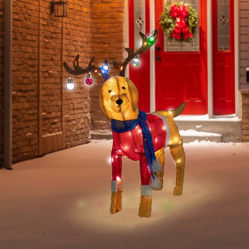 36.5" LED Dog Wearing Antlers Christmas Outdoor Yard Decoration - Brown