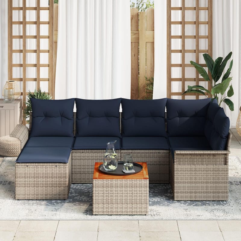 vidaXL 7 Piece Garden Sofa Set with Cushions - 95.9×52.2×27.2