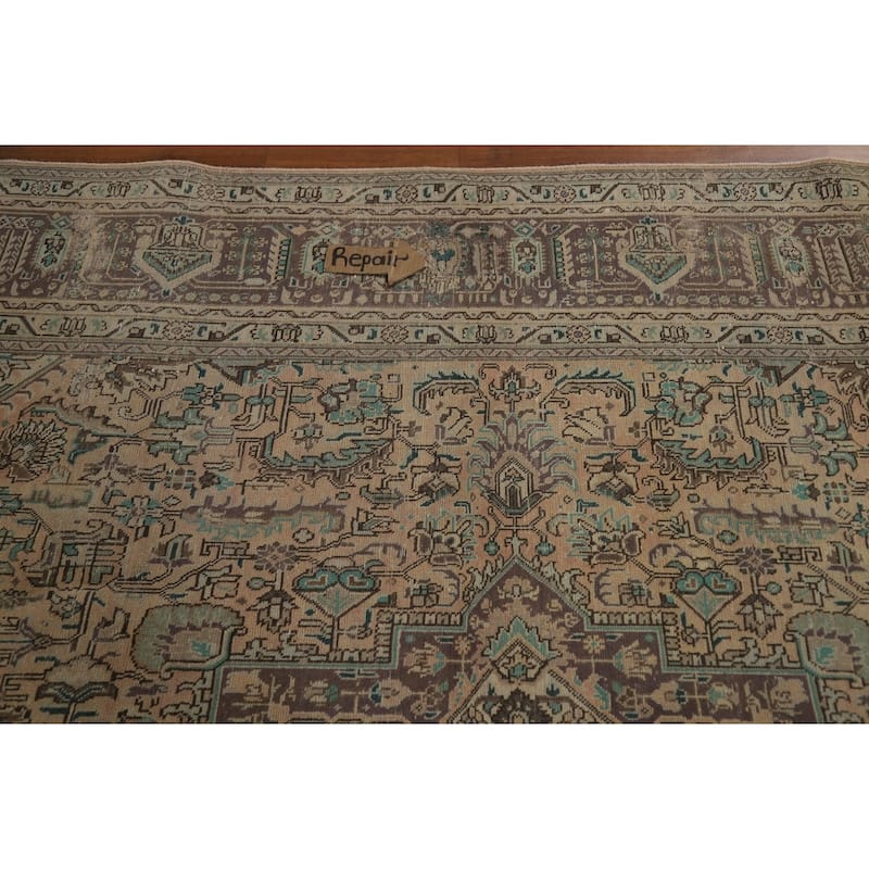Tabriz Persian Vintage Area Rug Hand-Knotted Peach Wool Carpet - 8'4" x 11'3"